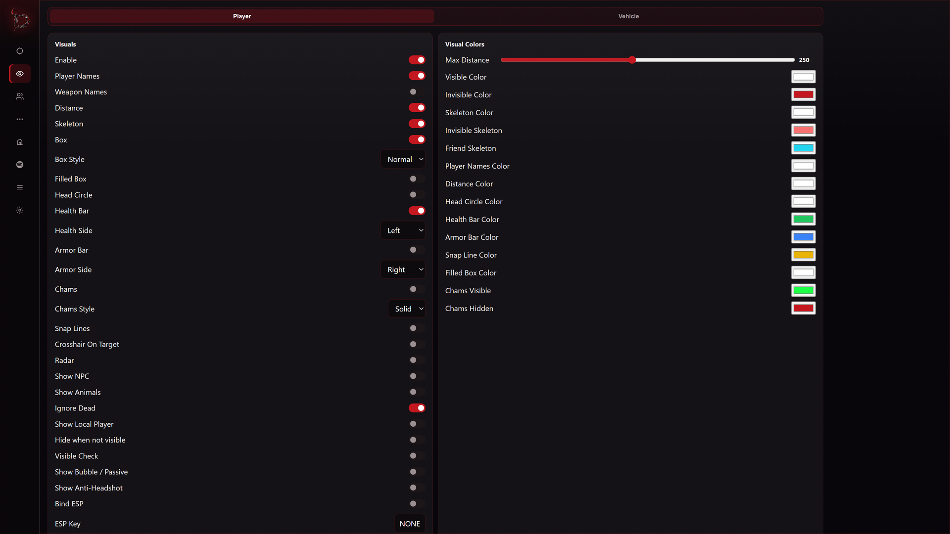 Visuals Player ESP tab