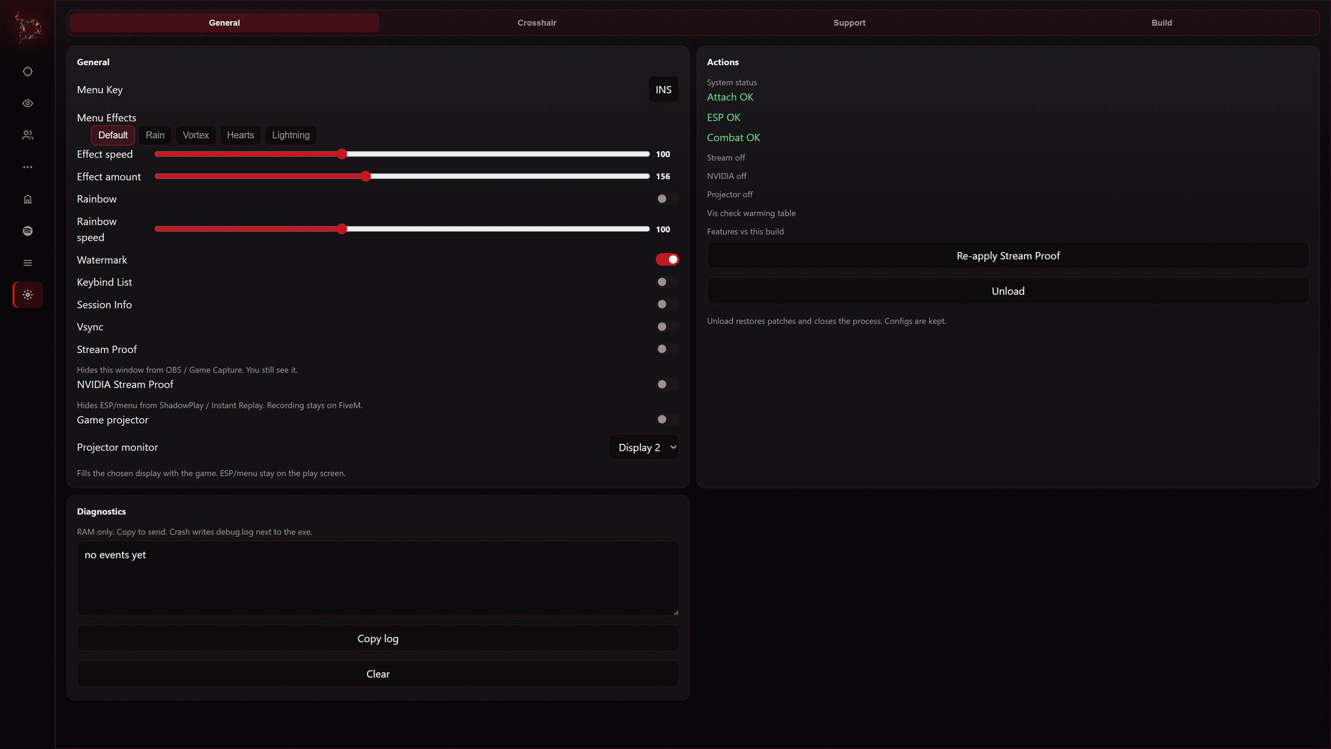 Settings General tab
